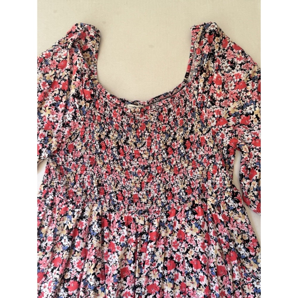 Terra & Sky Floral Smocked Mini Dress Womens 2x Square Neck 3/4 Sleeve - Picture 3 of 13